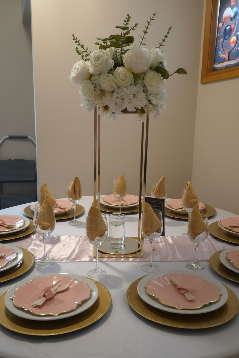 24" Gold Geometric Centerpieces Stand with Artificial Flowers