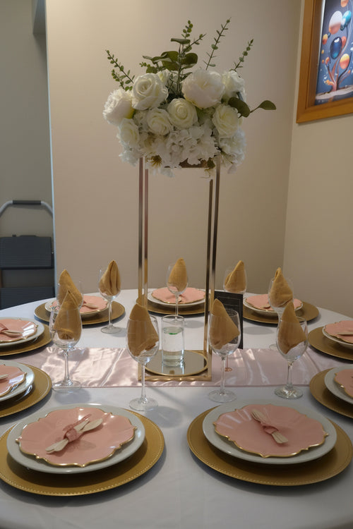 24" Gold Geometric Centerpieces Stand with Artificial Flowers