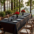 Black Polyester Tablecloth with Elastic – Premium Texture for Weddings, Parties & Banquets