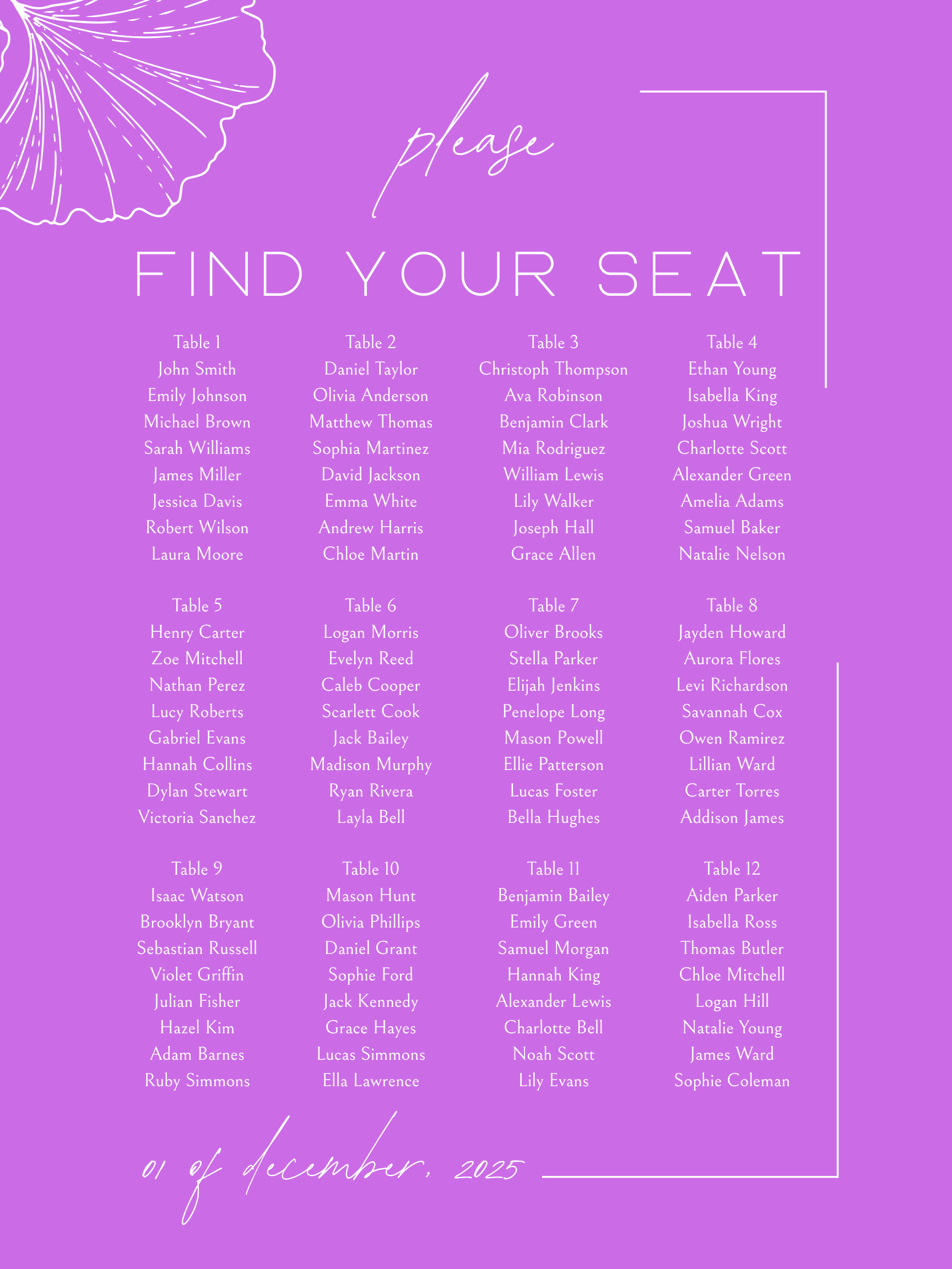 Digital FIND YOUR SEAT Template 24X36