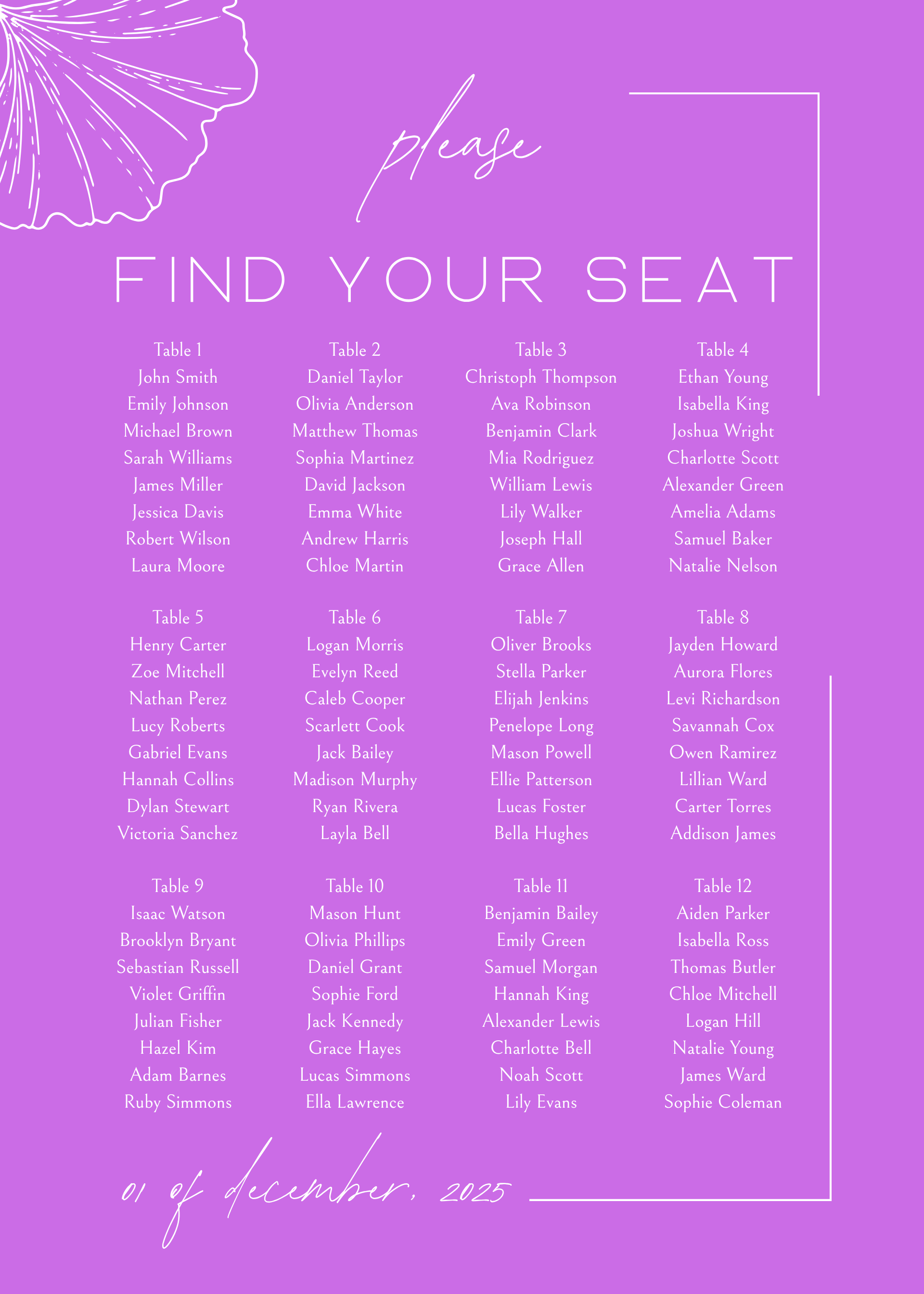 Digital FIND YOUR SEAT Template 20X28