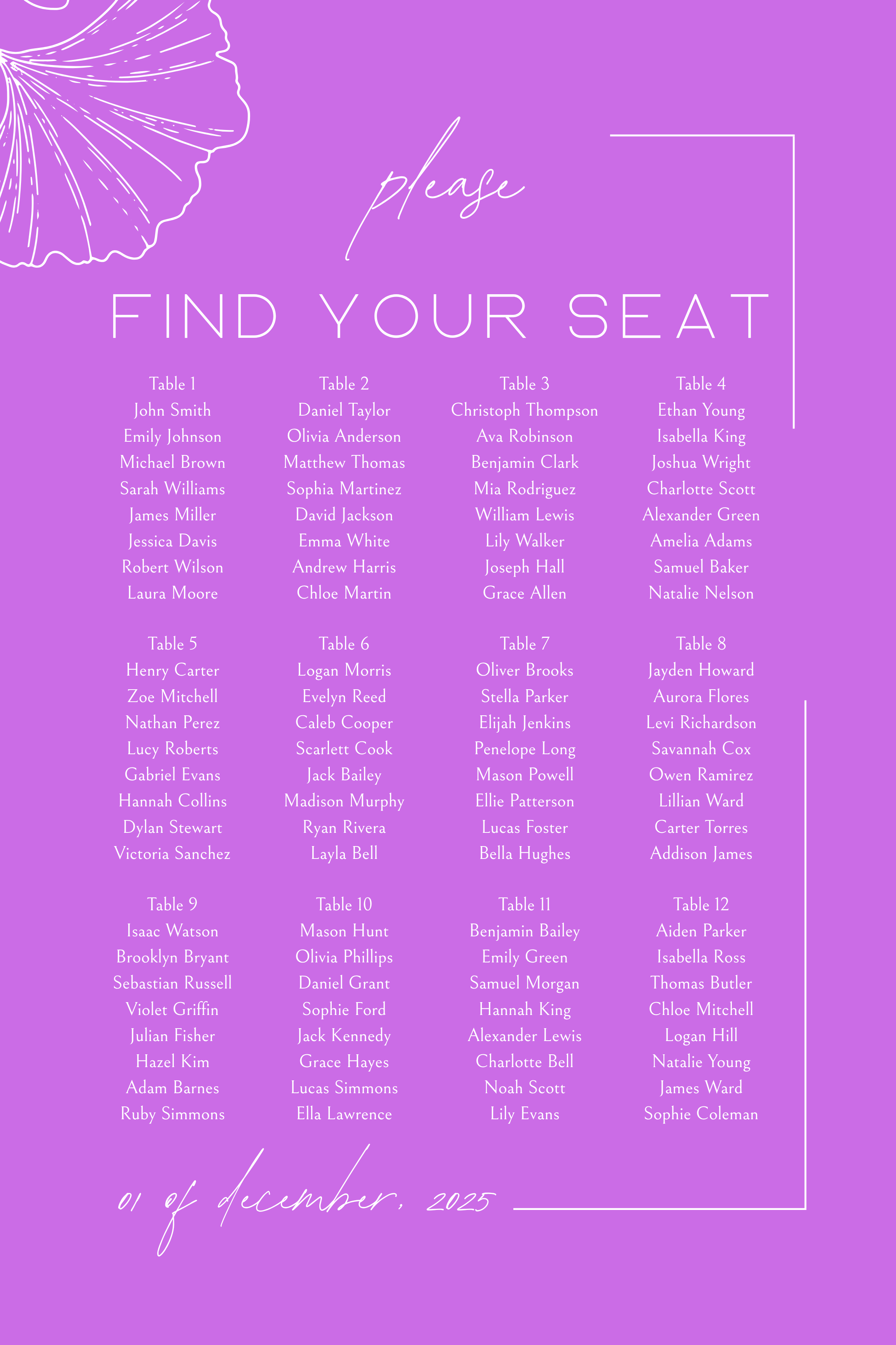 Digital FIND YOUR SEAT Template 24X36