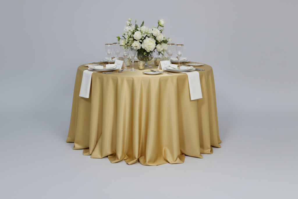 Reversible Round Tablecloth 120" - 132 - Gold & White