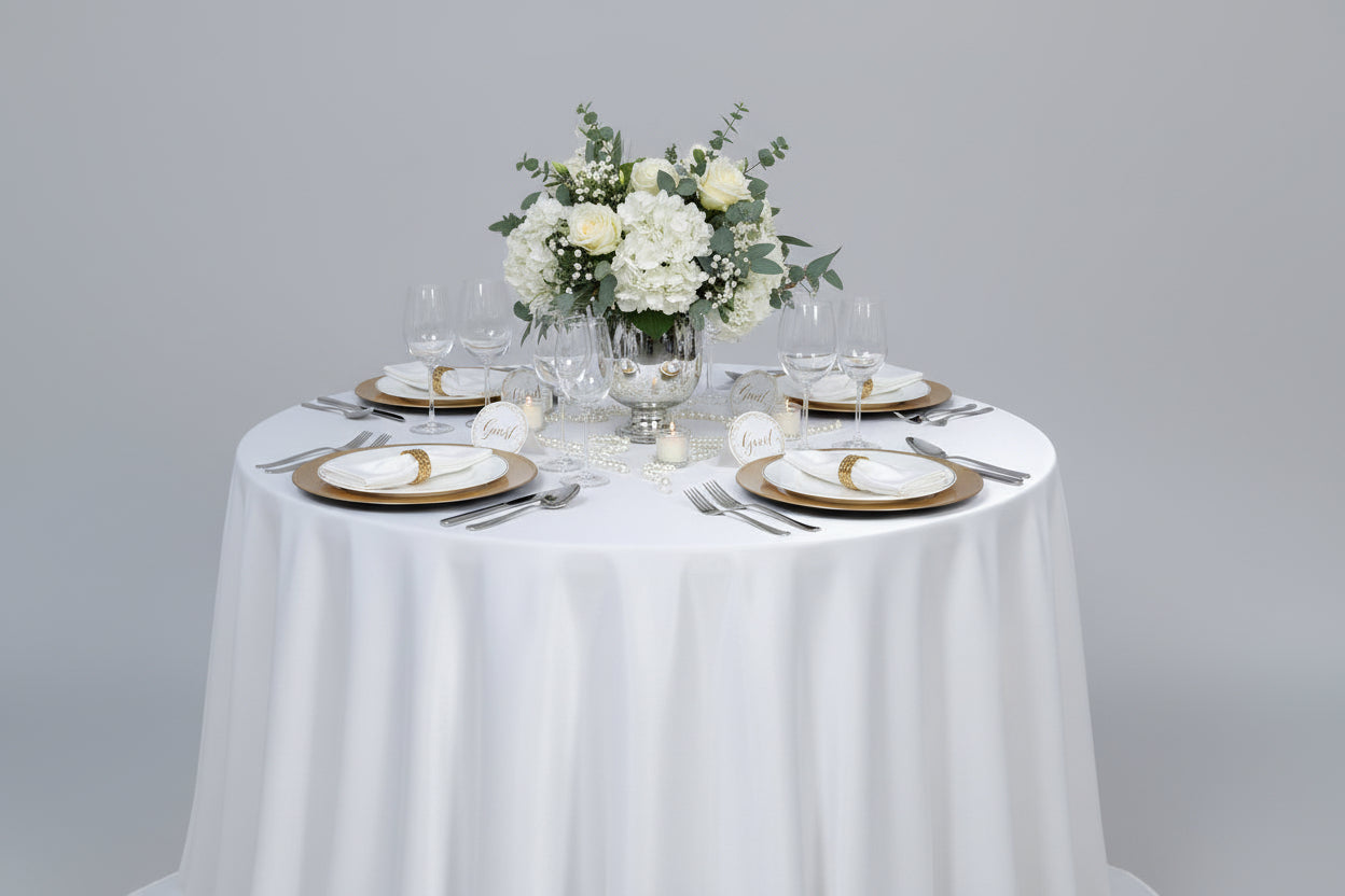 Reversible Round Tablecloth 120" - 132 - Gold & White