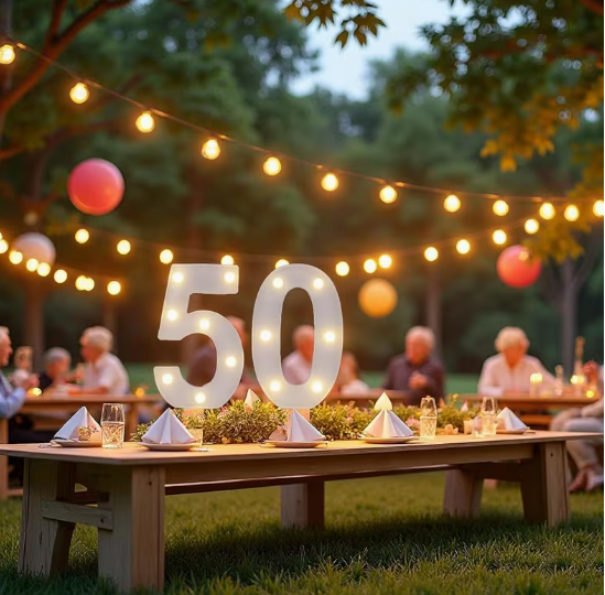 LED Number '50' Sign, Set of 2 – Battery-Operated Night Light for 50th Birthday Party