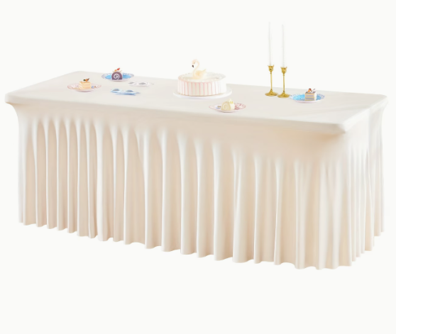 Stretchable Rectangular Table Cover Skirt – 6FT, Open Back, Spandex/Polyester Blend