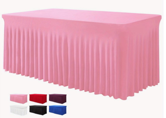 Stretchable Rectangular Table Cover Skirt – 6FT, Open Back, Spandex/Polyester Blend