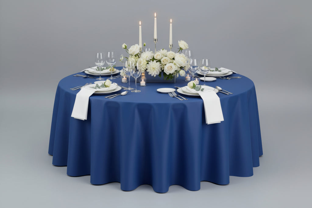 Double-sided reversible round tablecloth - 124" - 132".