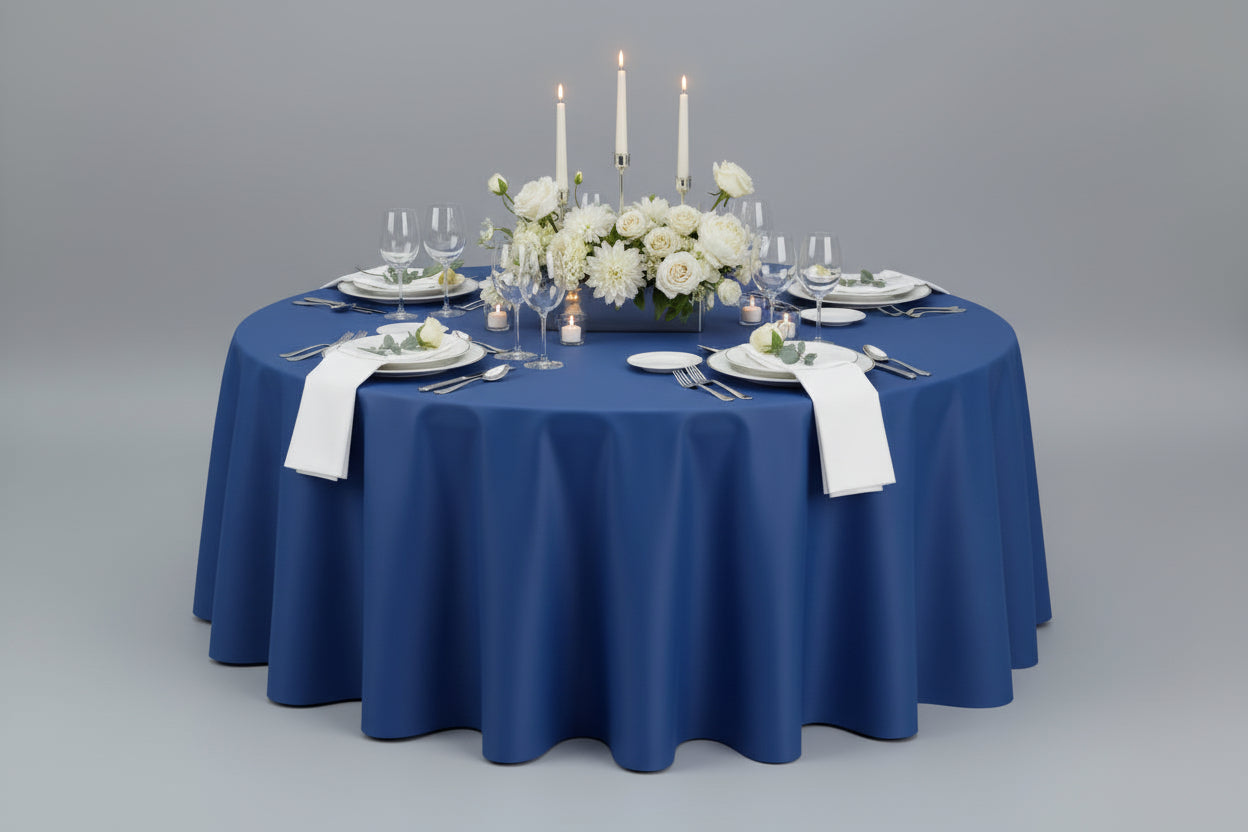 Double-sided reversible round tablecloth - 124" - 132".