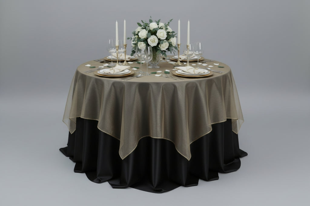 Double-sided reversible round tablecloth - 124" - 132".