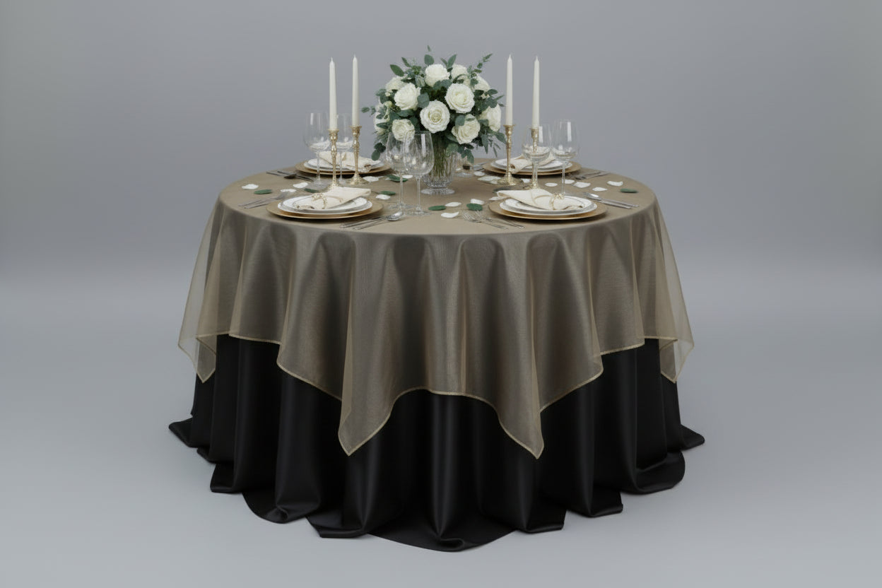 Double-sided reversible round tablecloth - 124" - 132".