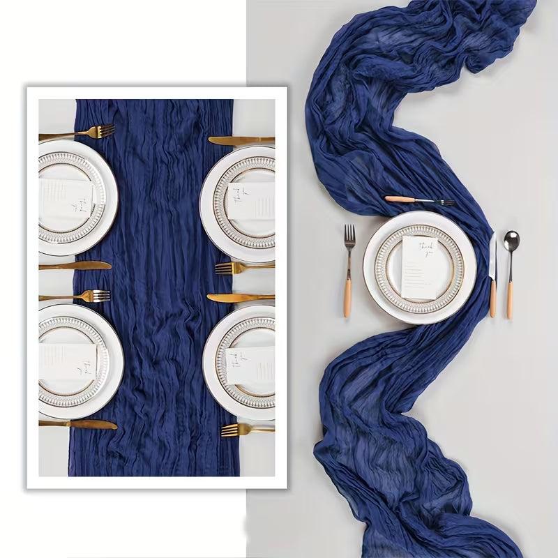 Navy Blue Cheesecloth Table Runner - Boho Style